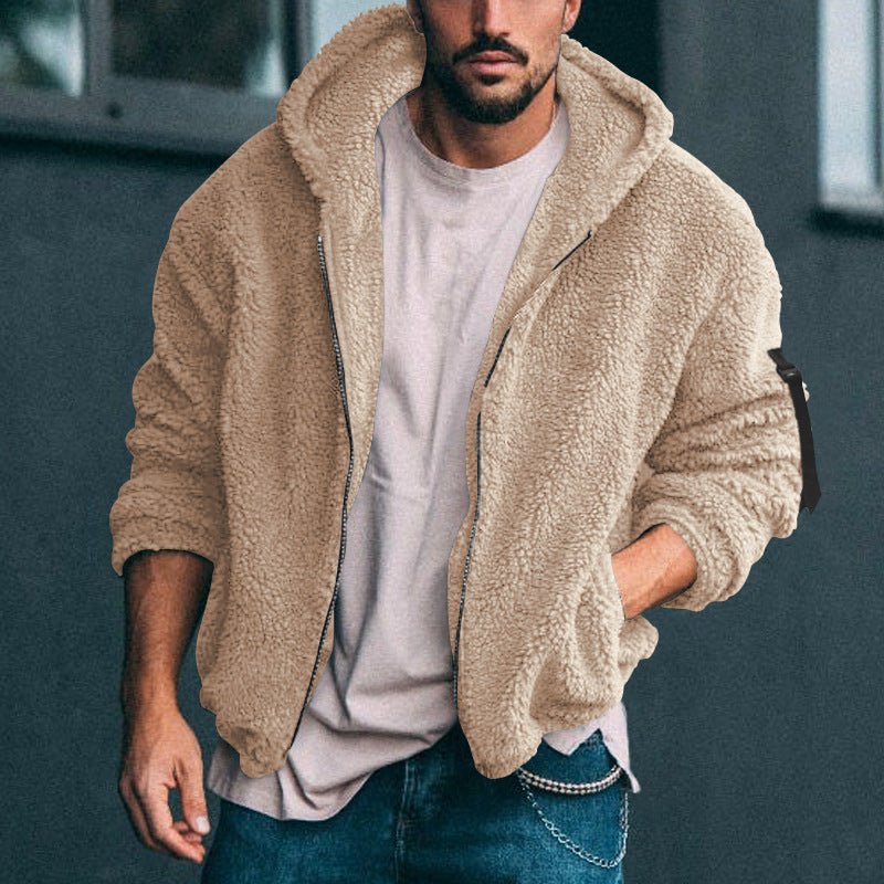 Herren Gefütterte Fleece-Kapuzenjacke mit Teddy-Finish, Reißverschluss und Seitentaschen Nord Taschen