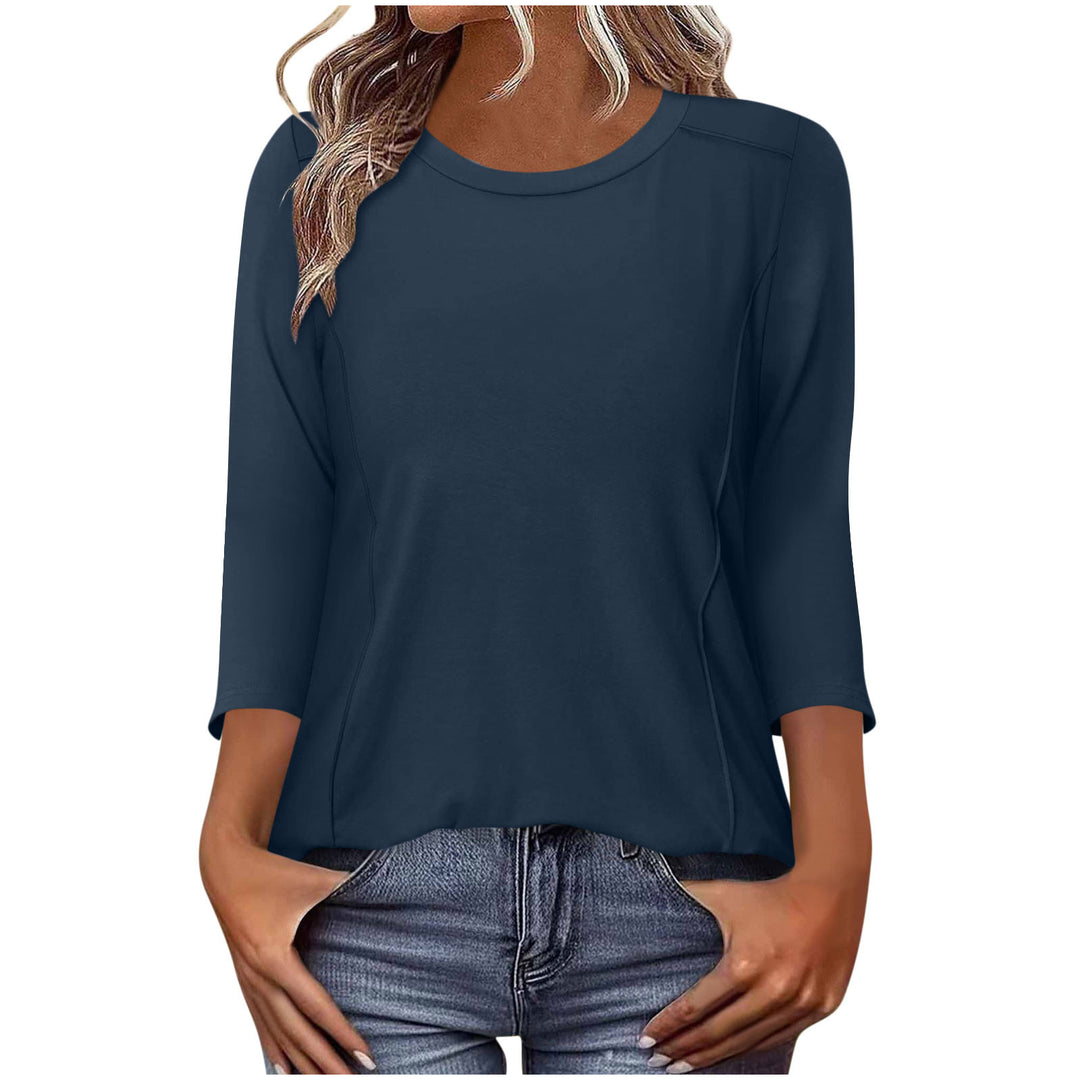 Damen nan lässiges Rundhals Shirt mit mittellangen Ärmeln und sichtbaren Nahtakzenten Nord Taschen