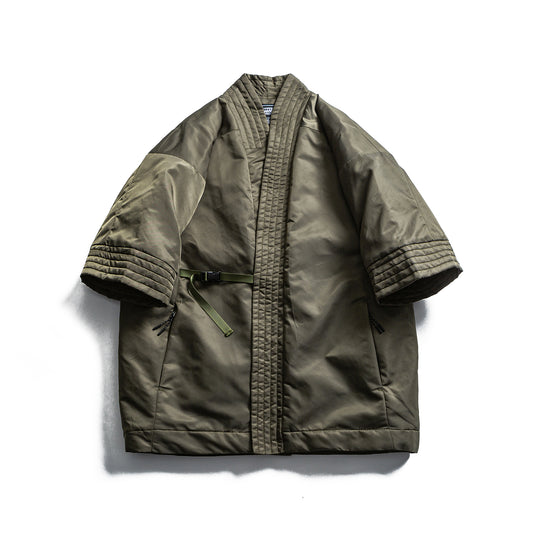 Unisex Gepolsterte Kimono-Jacke mit kurzem Ärmel und Taillengürtel Nord Taschen
