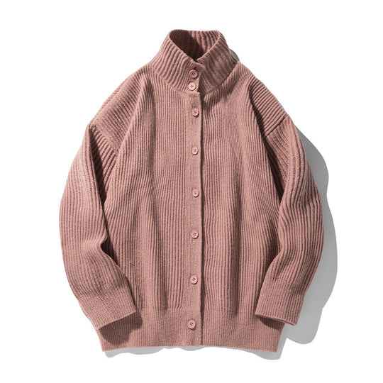 Damen Oversize Cardigan aus feinem Rippstrick mit hohem Rollkragen und durchgehender Knopfleiste Nord Taschen