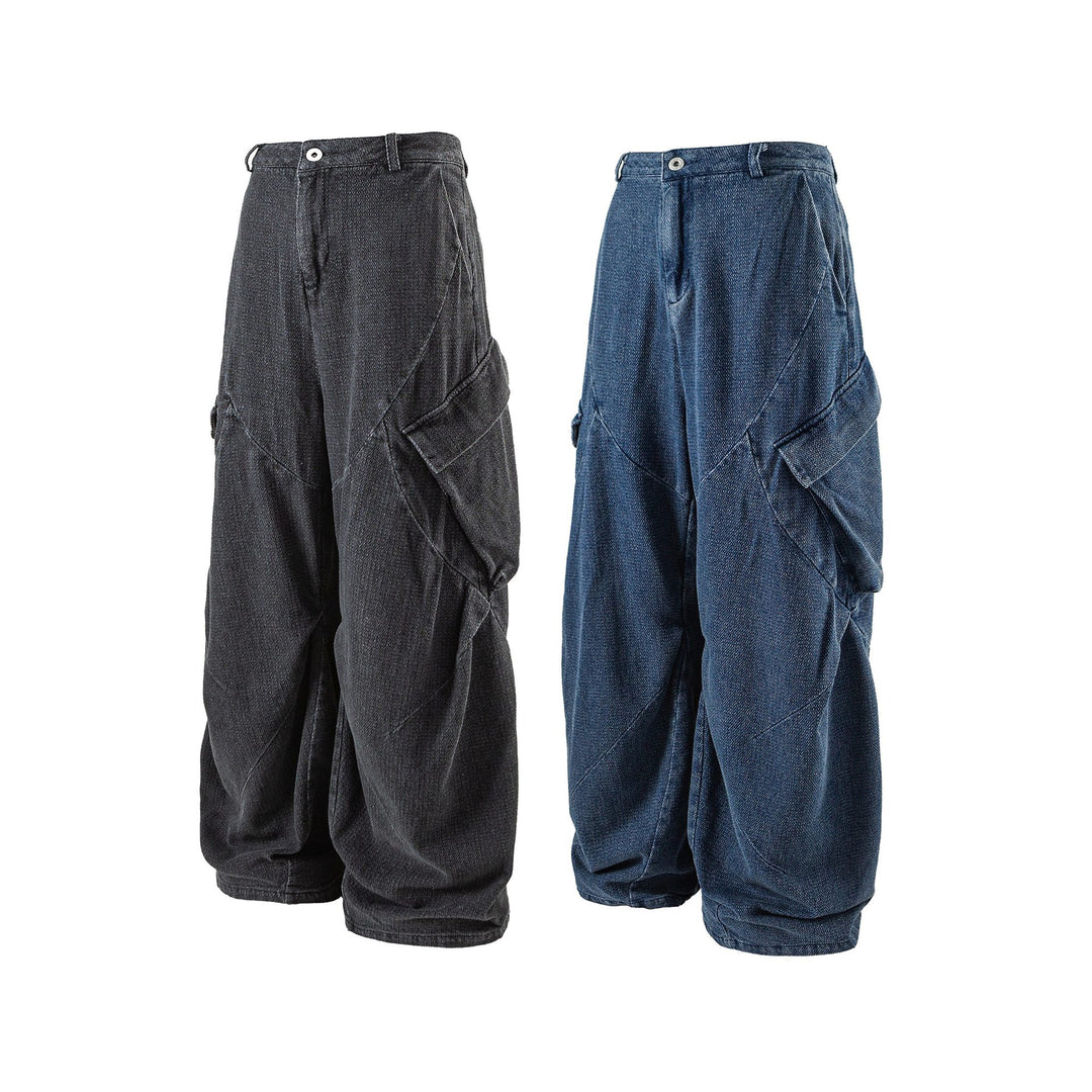 Damen Weite Cargo-Jeanshose mit hoher Taille, markanten Teilnähten und dekorativen Taschen Nord Taschen