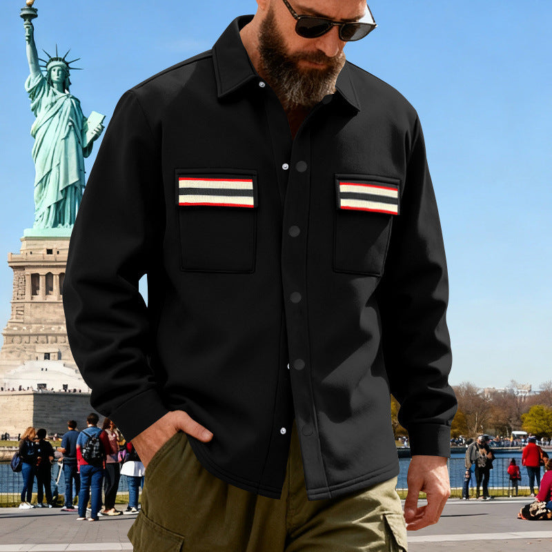 Herren Overshirt-Jacke aus schwerem Baumwollmix mit Brusttaschen und Kontraststreifen Nord Taschen