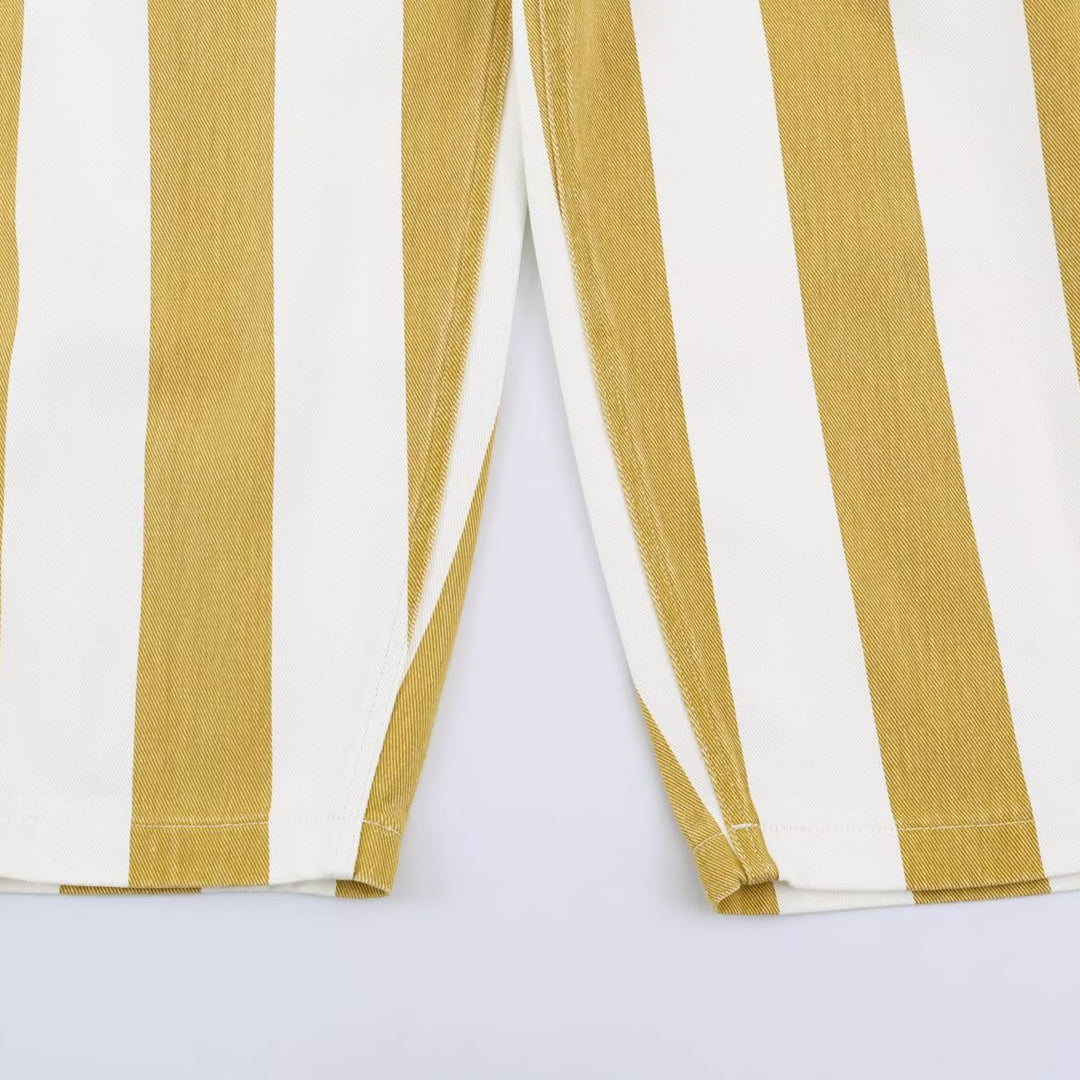 Damen Gestreifte Highwaist Fünf-Taschen-Hose mit geradem Bein Nord Taschen