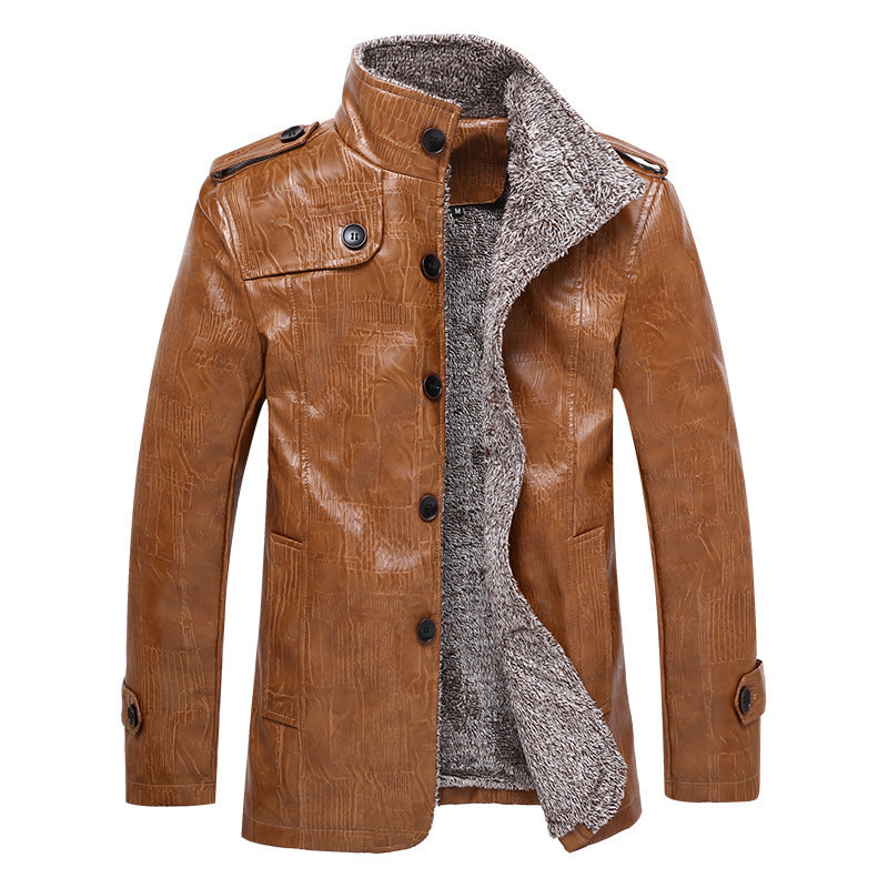Herren Texturierte Kunstleder-Midlayerjacke mit Teddyfleece-Innenfutter, Stehkragen und Schulterpatten Nord Taschen