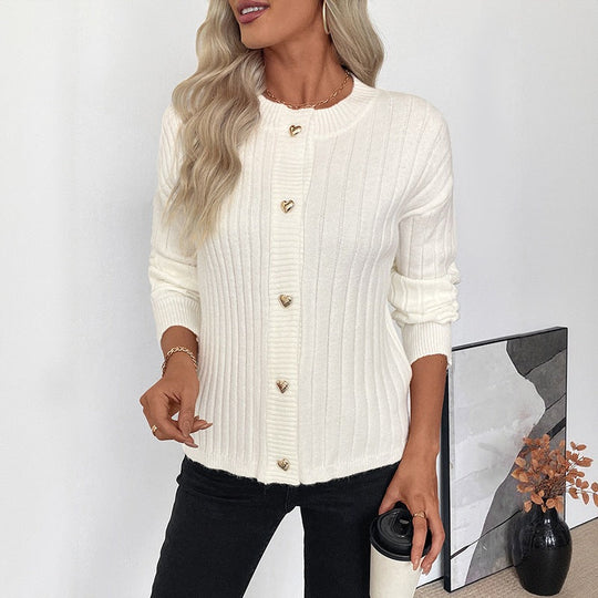 Damen Feinstrick-Cardigan mit Rippenstruktur und herzförmigen Zierknöpfen Nord Taschen
