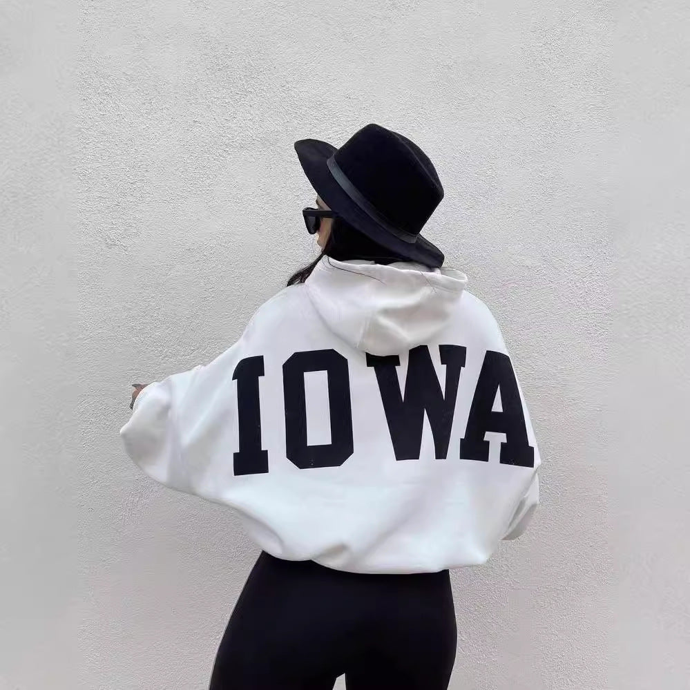 Damen Oversized Cropped Hoodie mit großem Lettering, Kapuze und relaxed Fit Nord Taschen