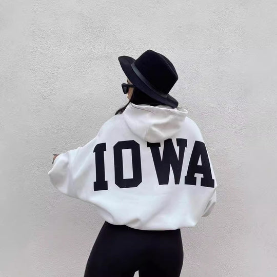 Damen Oversized Cropped Hoodie mit großem Lettering, Kapuze und relaxed Fit Nord Taschen