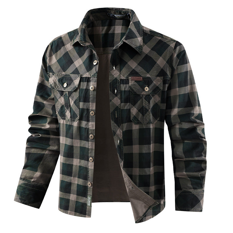 Herren  kariertes Hemdjacke im Flanellstil mit doppelten Brusttaschen und robustem Baumwoll-Twill Nord Taschen