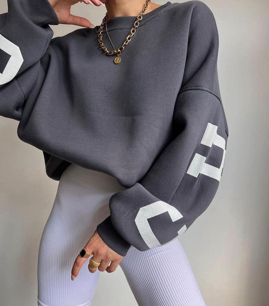 Damen Oversized Sweatshirt mit Blockprint-Ärmeln und weitem Drop-Shoulder-Schnitt Nord Taschen