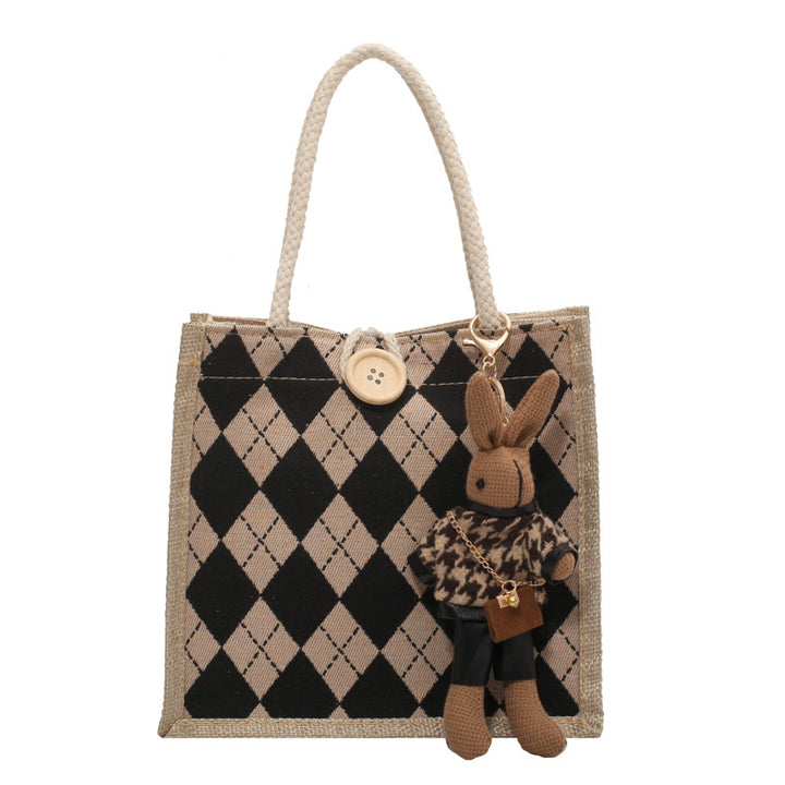 Damen Jute-Umhängetasche mit stilvollem Rautenmuster Nord Taschen