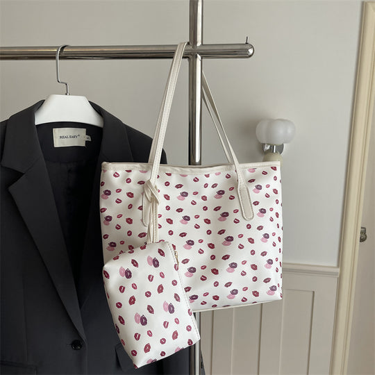 Damen elegante Strandtasche mit romantischem Lippenmuster Nord Taschen