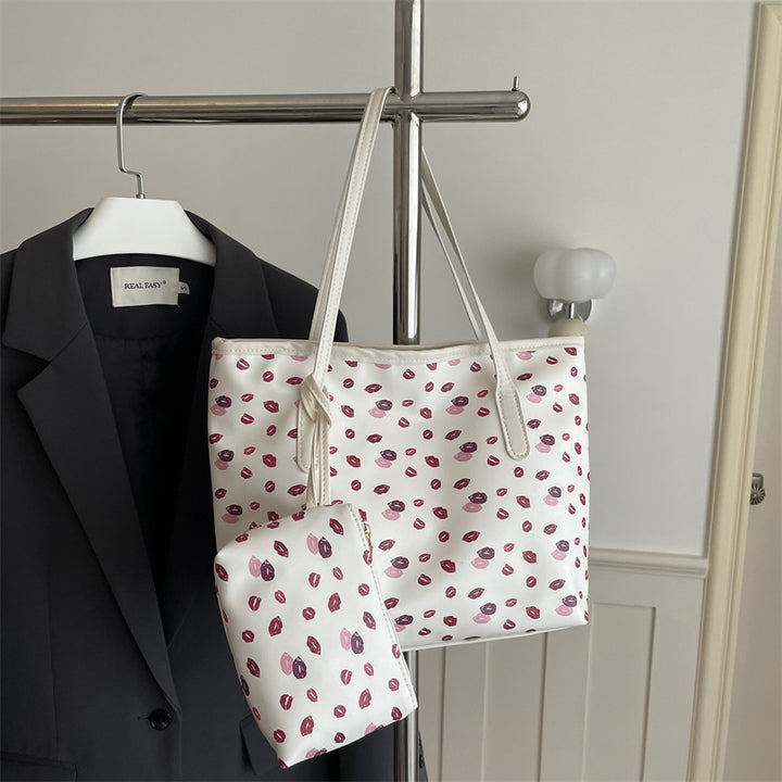 Damen elegante Strandtasche mit romantischem Lippenmuster Nord Taschen