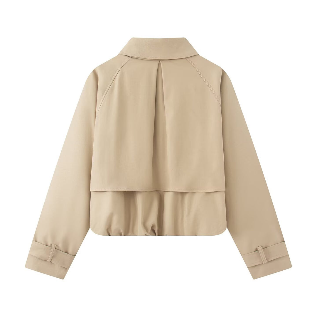 Damen Cropped Kurzjacke mit Cape-Front, Hemdkragen und verstellbaren Manschetten Nord Taschen