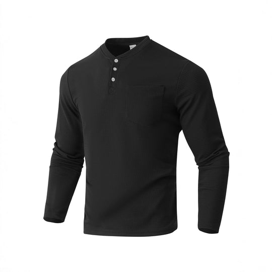 Herren Langarm Henley mit Waffelstruktur und Brusttasche thermisches Langarmshirt Nord Taschen
