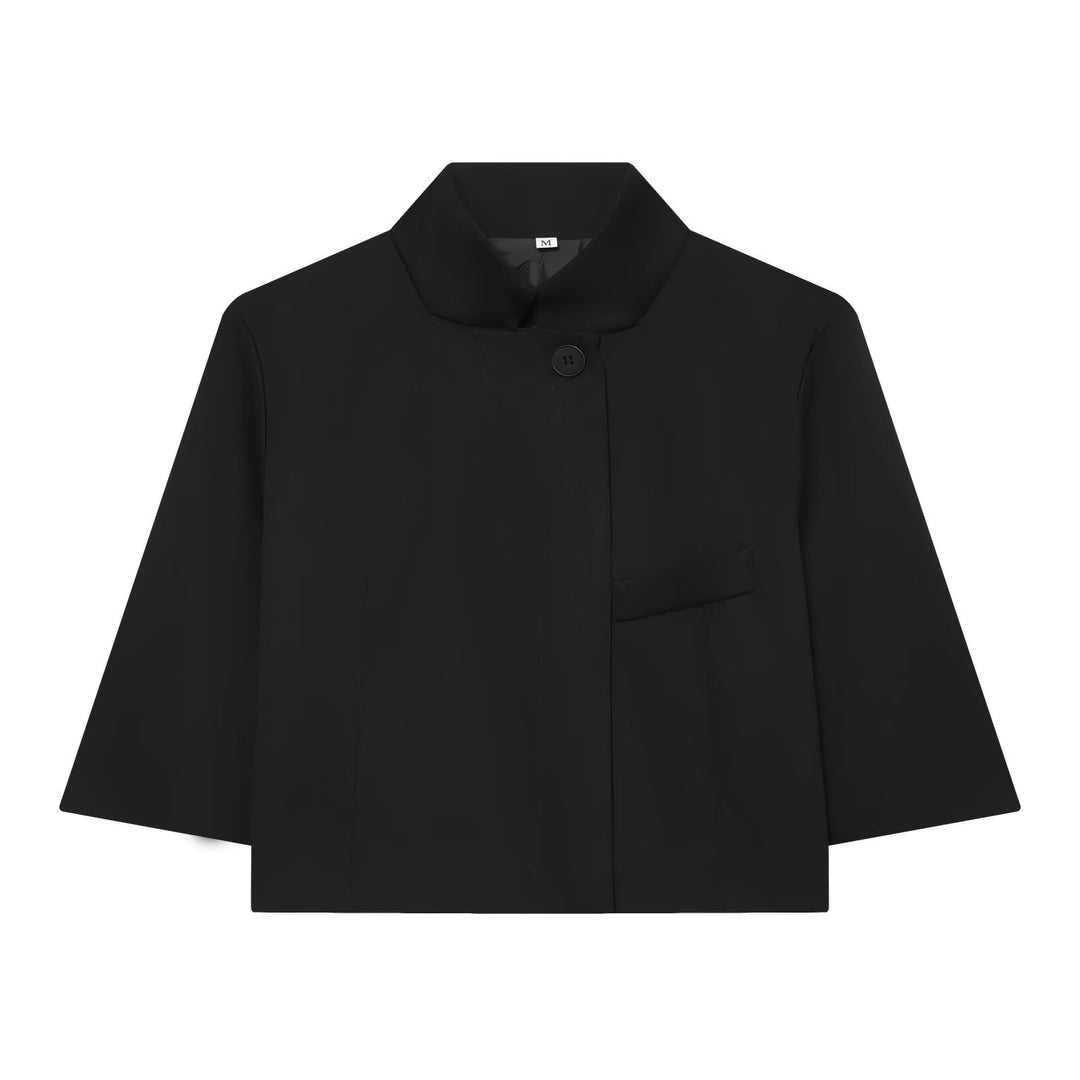 Damen Kurzgeschnittene Boxy-Jacke mit Stehkragen und Dreiviertelärmeln Nord Taschen