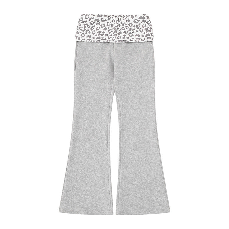 Damen Weite Jersey-Loungehose mit ausgestelltem Schlag und umgeschlagenem Leo-Bund Nord Taschen