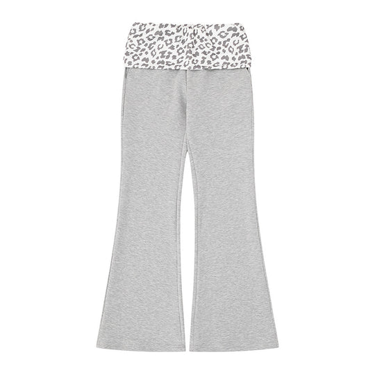 Damen Weite Jersey-Loungehose mit ausgestelltem Schlag und umgeschlagenem Leo-Bund Nord Taschen