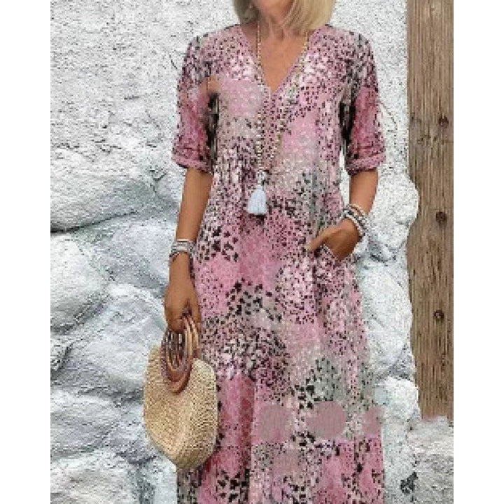 Damen Strandkleid im lässigen Stil mit Taschen und V-Ausschnitt
