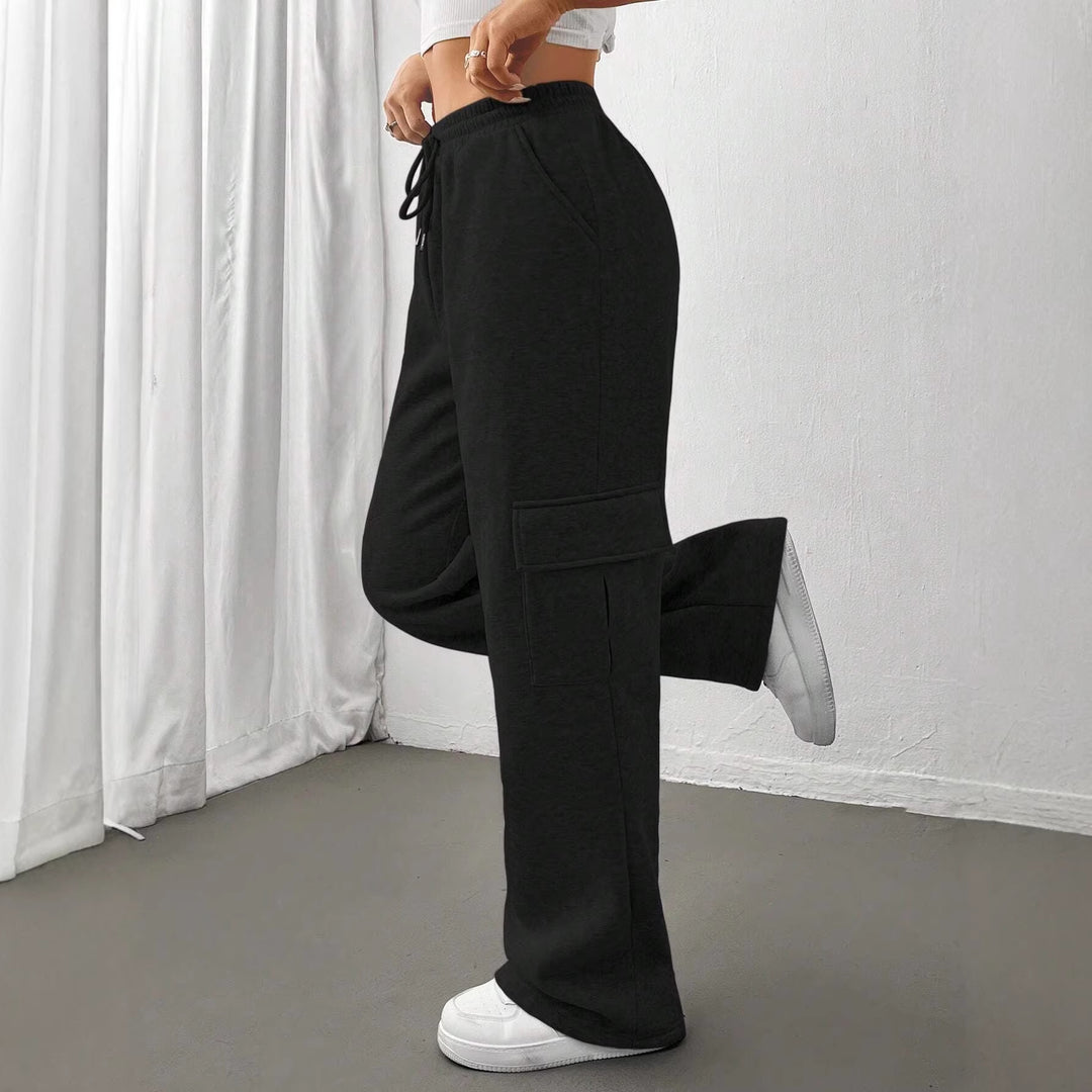 Damen Cargo-Jogginghose mit hohem Elastikbund, Kordelzug und weitem Bein Nord Taschen