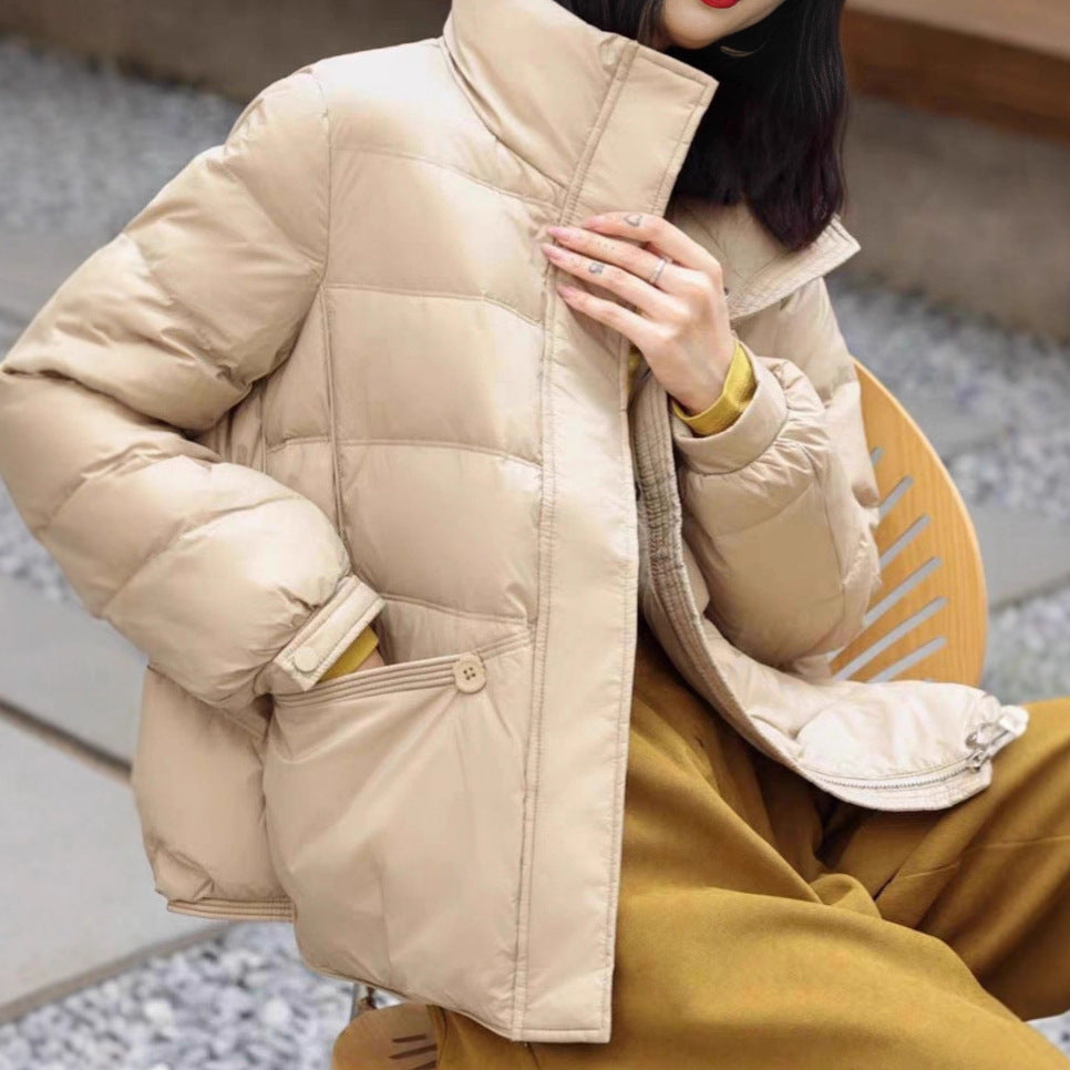 Damen Kurzjacke gesteppte Thermo-Pufferjacke mit hohem Stehkragen und dekorischen Knopfdetails Nord Taschen