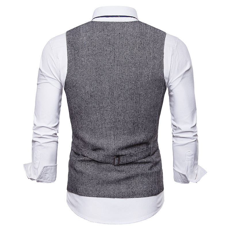 Herren elegante Weste im klassischen Herringbone-Design mit praktischen Taschen