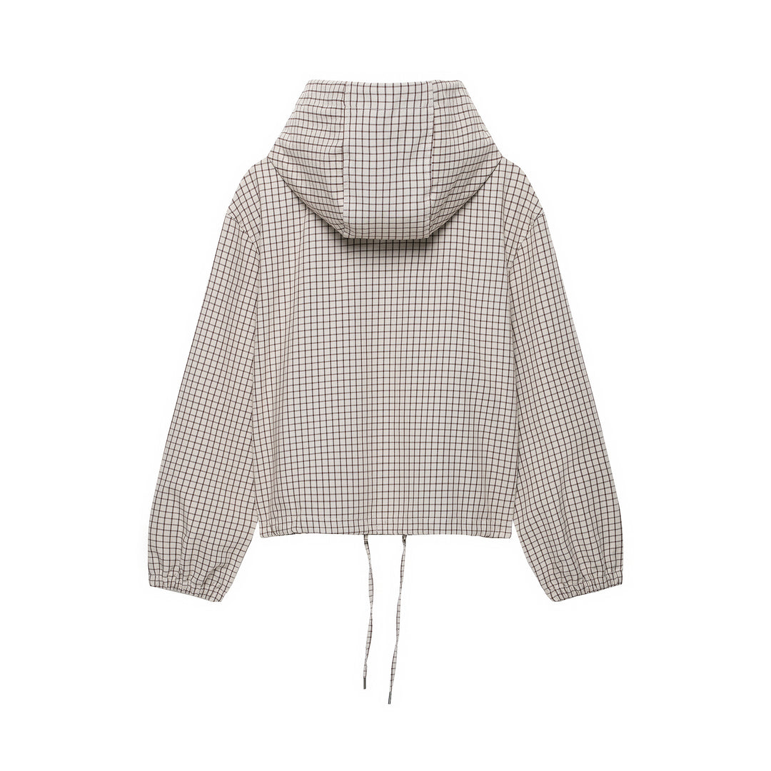 Damen Kariertes Cropped-Blouson mit Kapuze, Tunnelzug und Reißverschluss Nord Taschen