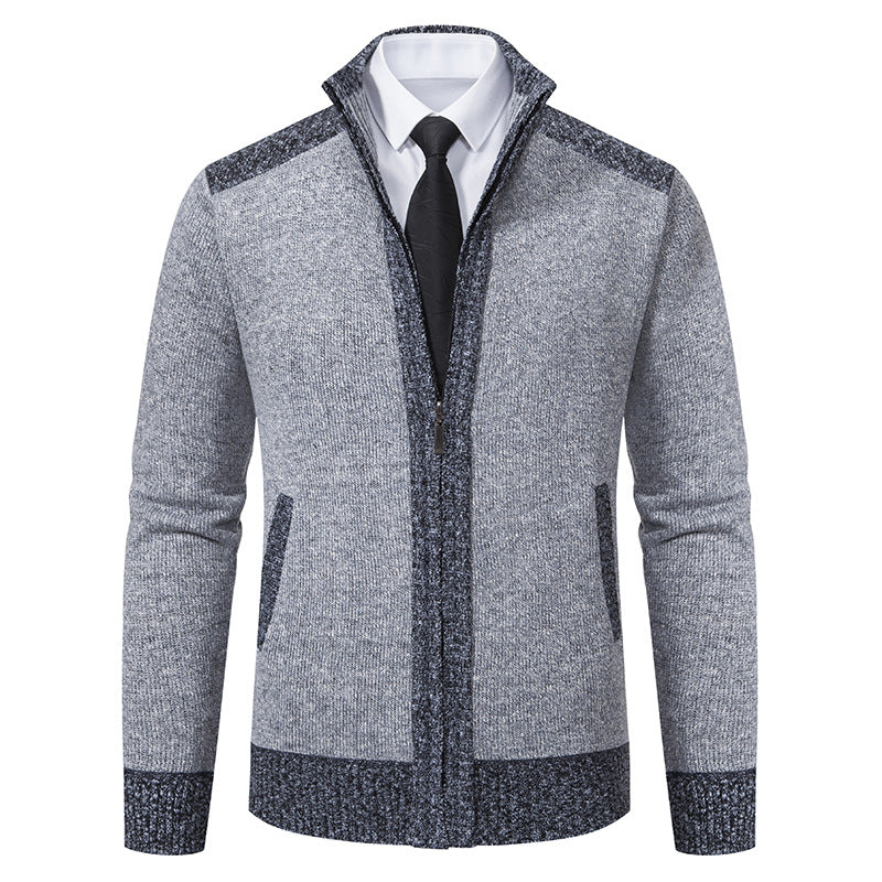 Herren strukturierter Strickcardigan mit Stehkragen und durchgehendem Reißverschluss Nord Taschen