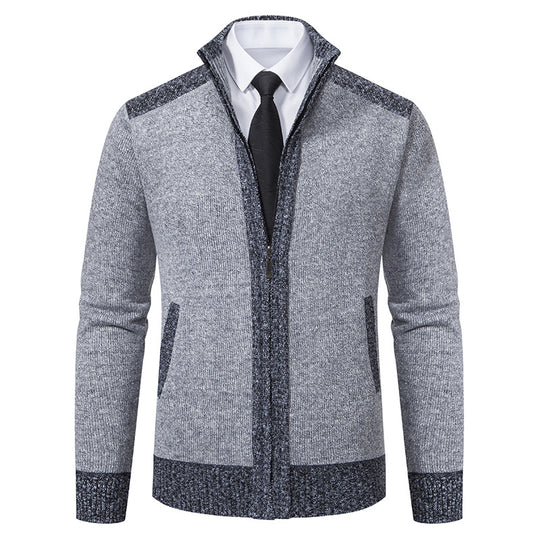 Herren strukturierter Strickcardigan mit Stehkragen und durchgehendem Reißverschluss Nord Taschen