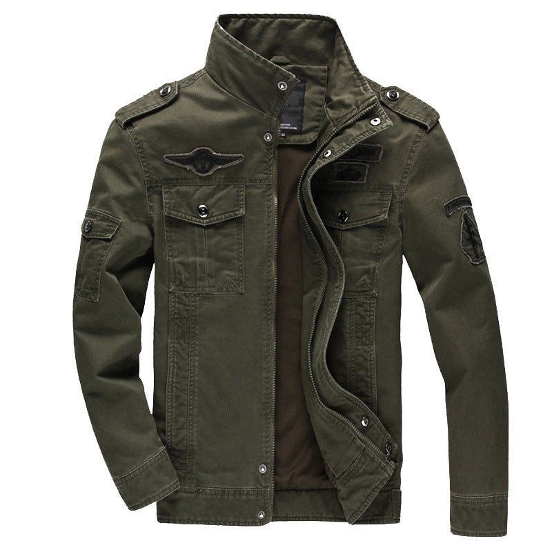 Herren Military-Utility Jacke aus Canvas mit Stehkragen, Schulterklappen und Mehrfachtaschen Nord Taschen