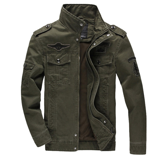 Herren Military-Utility Jacke aus Canvas mit Stehkragen, Schulterklappen und Mehrfachtaschen Nord Taschen