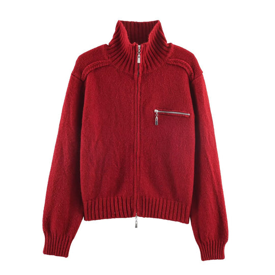 Damen Grobgestrickte Reißverschluss‑Strickjacke mit hohem Rippkragen und Brusttasche Nord Taschen