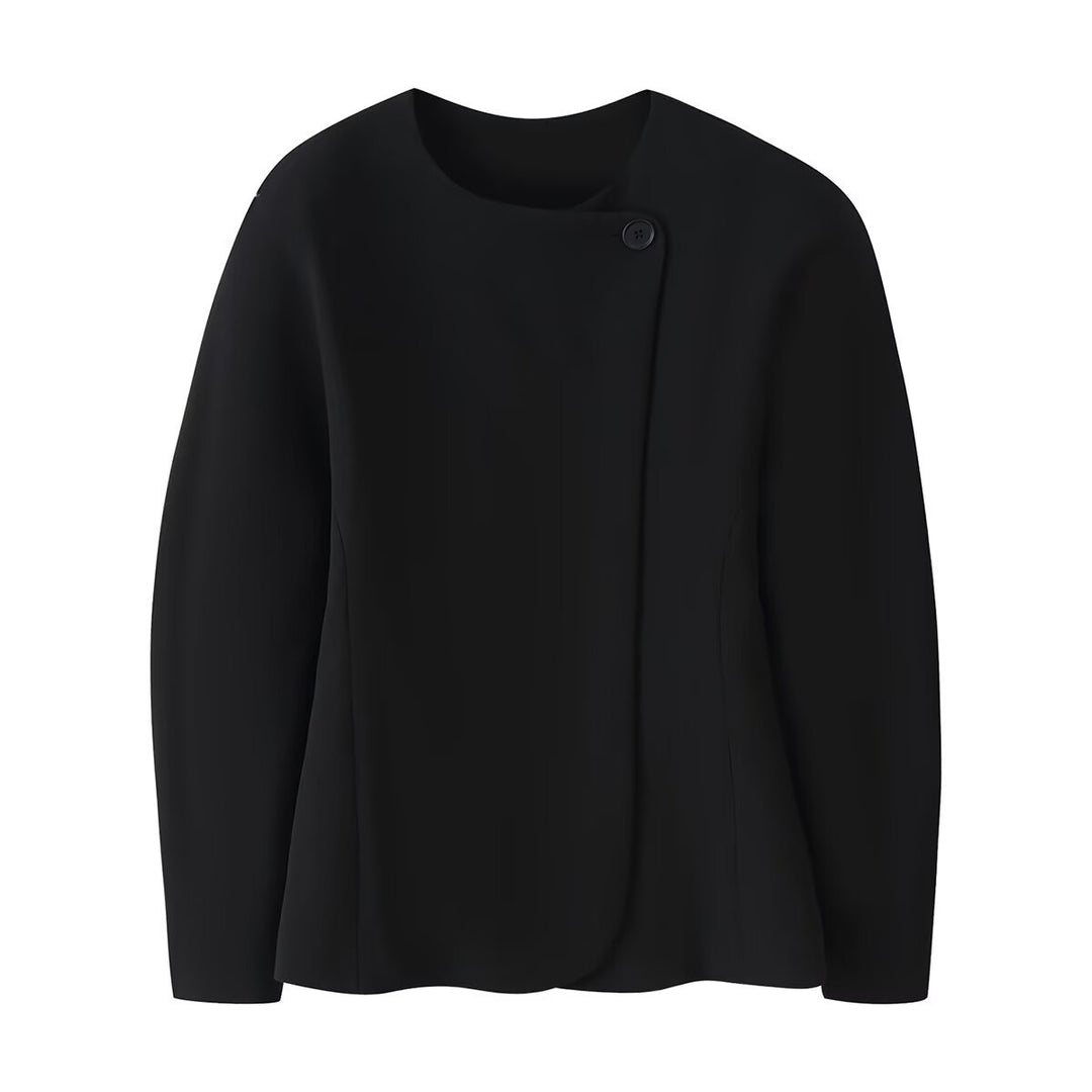 Damen Minimalistische Kurzjacke mit asymmetrischer Blende und Rundhalsausschnitt Nord Taschen
