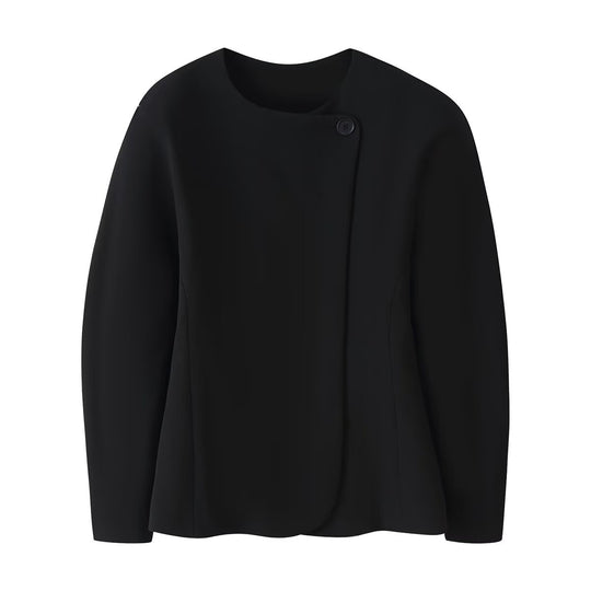 Damen Minimalistische Kurzjacke mit asymmetrischer Blende und Rundhalsausschnitt Nord Taschen
