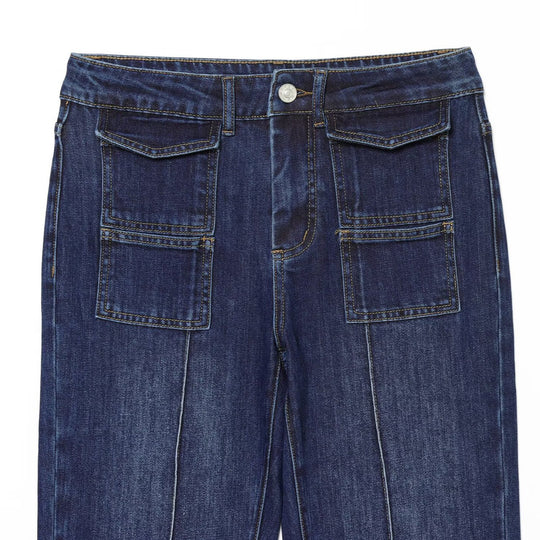 Damen Highwaist-Jeans mit weitem Bein, aufgesetzten Taschen und Mittelnaht Nord Taschen