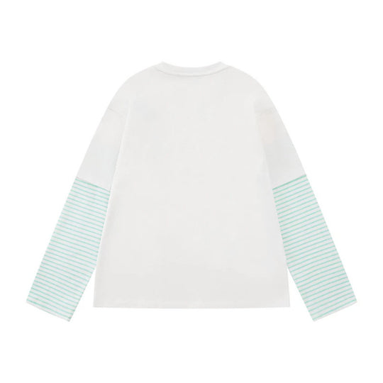 Damen Lagen-Langarmshirt im Layer-Look mit gestreiften Einsatzärmeln und verspieltem Grafik-Doodle-Print Nord Taschen