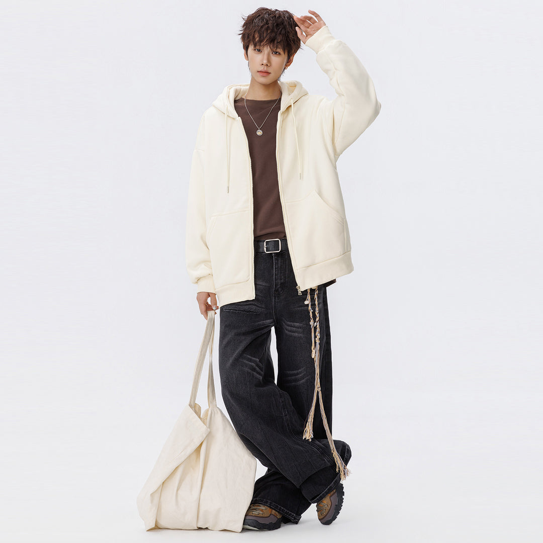 Unisex Oversize Kapuzen-Sweatjacke mit durchgehendem Reißverschluss, Kängurutaschen und gerippten Bündchen Nord Taschen