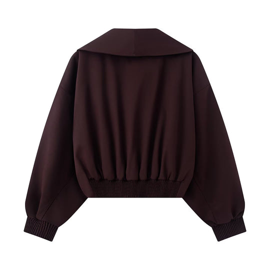Damen Kurze Oversized Jacke mit breitem Schalkragen, Ballonärmeln und Taillenriegel Nord Taschen