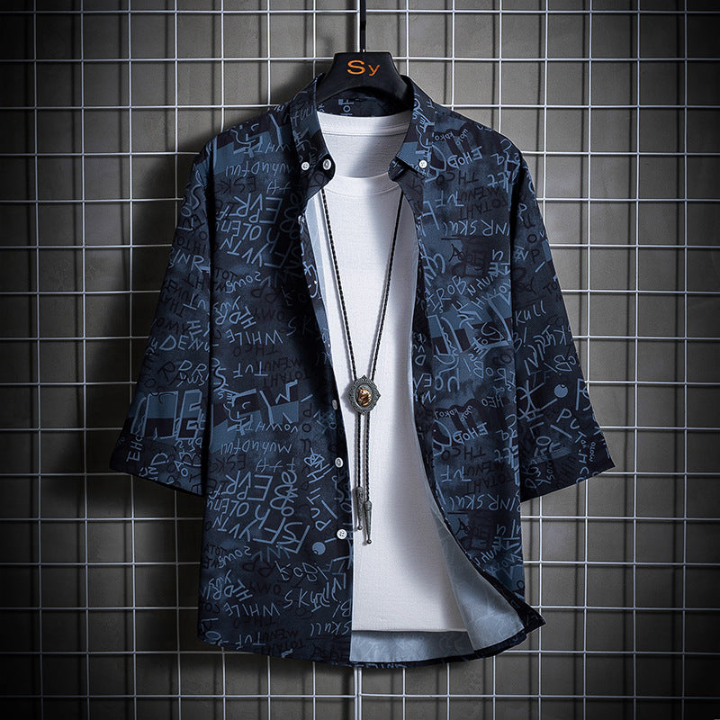 Herren Locker geschnittenes Kurzarm-Overshirt mit allover Grafikprint und Hemdkragen Nord Taschen