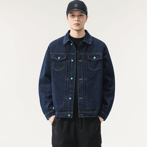 Herren Oversize Denimjacke mit Zierdruckknöpfen und Kastenform Nord Taschen