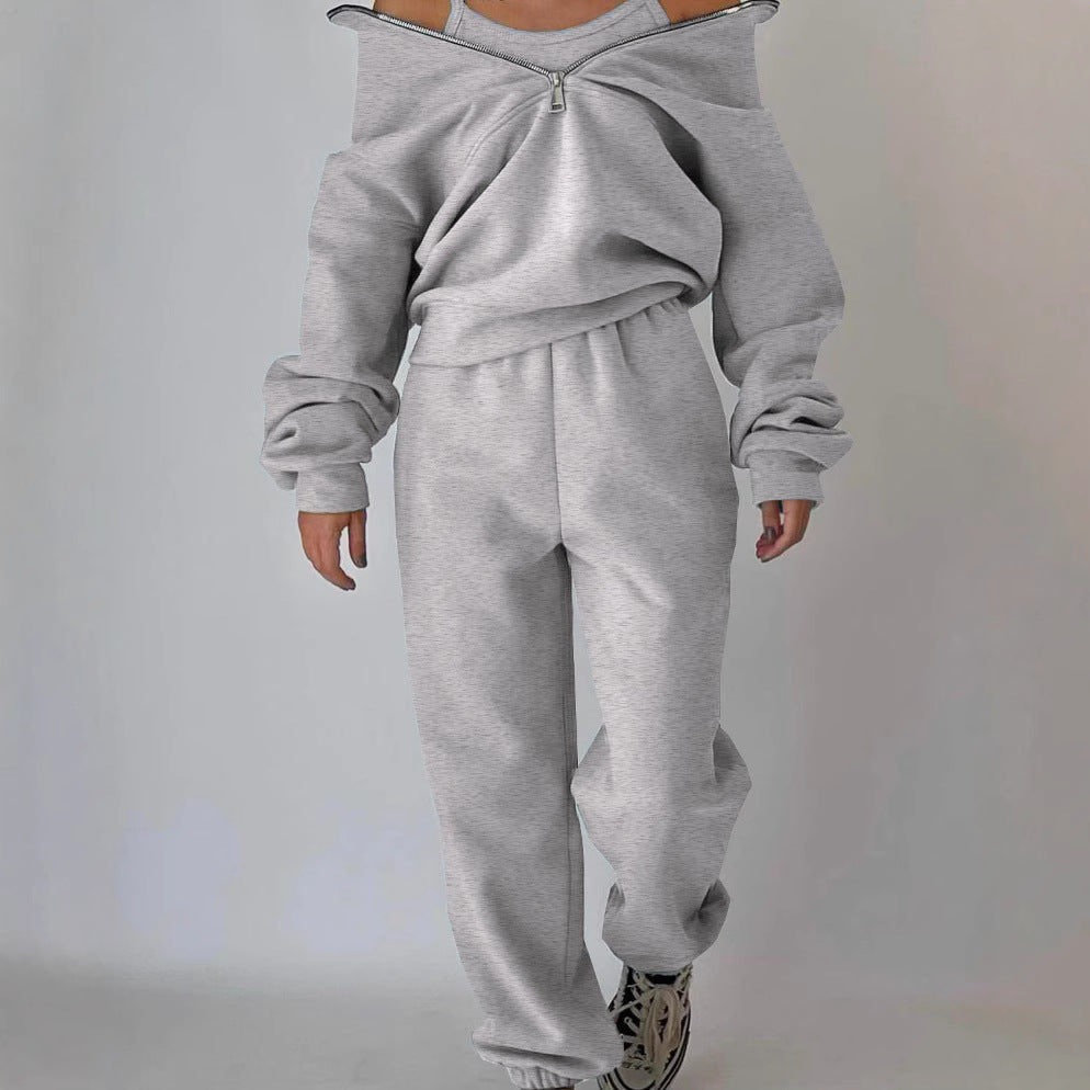 Damen Oversized Halbzip-Sweatshirt mit Stehkragen und passender High-Waist-Jogginghose Nord Taschen