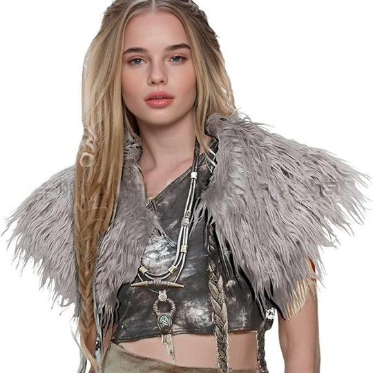 Damen Federbesetzte Schulterstola im Capelet‑Stil mit weichem Kunstfellkragen Nord Taschen