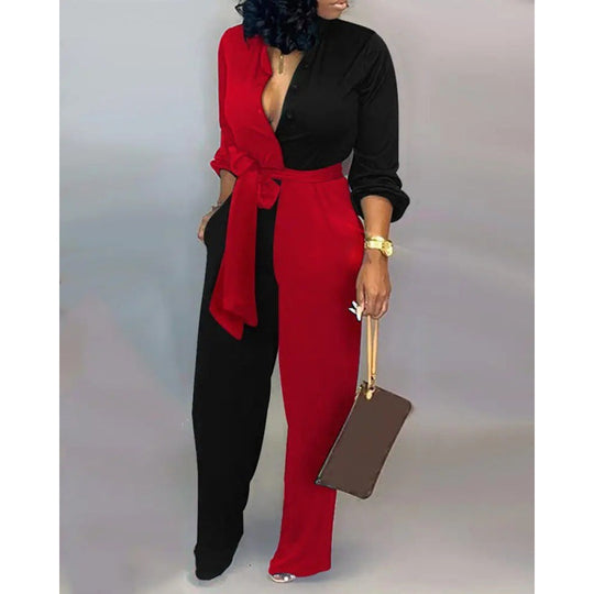 Damen Denim Jumpsuit mit modischem Patchwork-Design und praktischen Taschen - Arvani