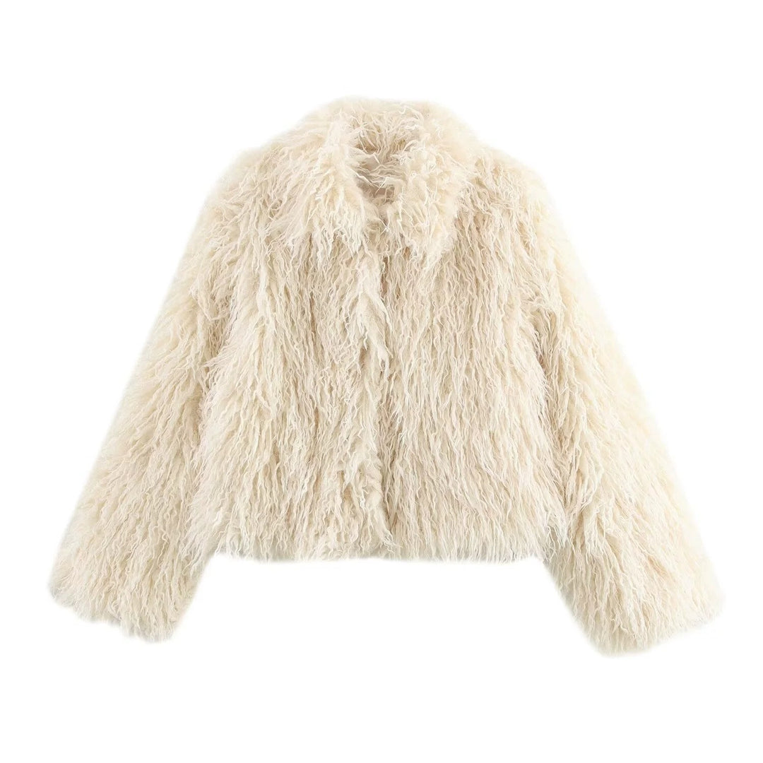 Damen Kurzmantel aus langfaserigem Faux‑Fur mit ausgefranster Shaggy‑Textur und übergroßen Ärmeln Nord Taschen