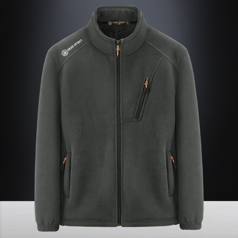Herren Warme Microfleece-Outdoorjacke mit Brustreißverschluss, Seitentaschen und Stehkragen Nord Taschen