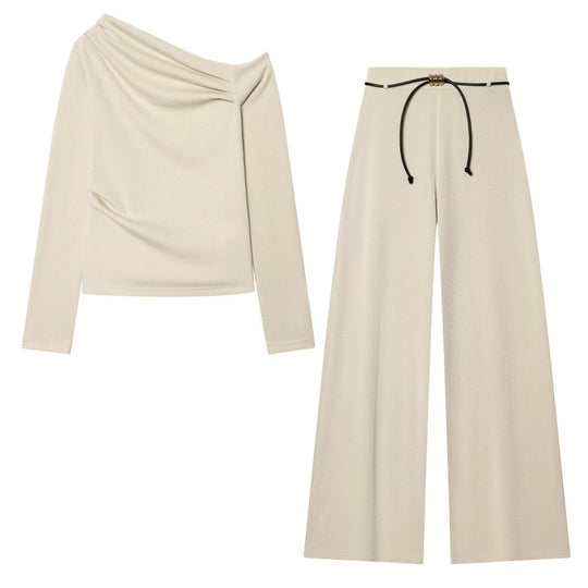 Damen Schulterfreier Feinstrick-Longsleeve mit drapiertem Wasserfallkragen Nord Taschen