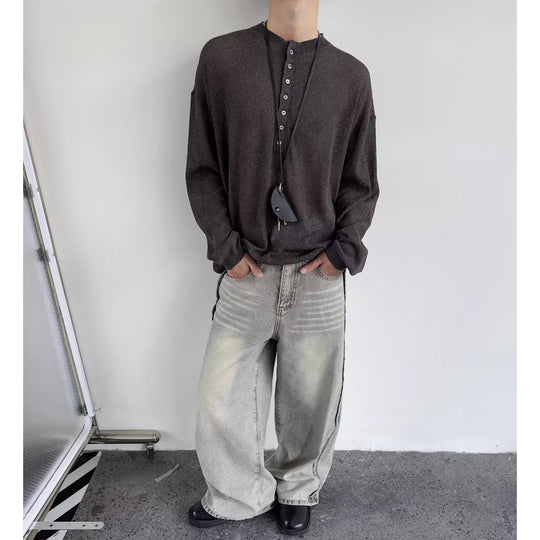 Herren lässiges Langarmshirt mit Knopfleiste Nord Taschen