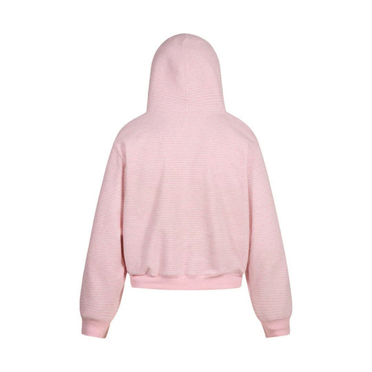 Damen Kurz geschnittene Kapuzen-Sweatjacke mit kurzem Bund, Streifenstruktur und Reißverschluss Nord Taschen
