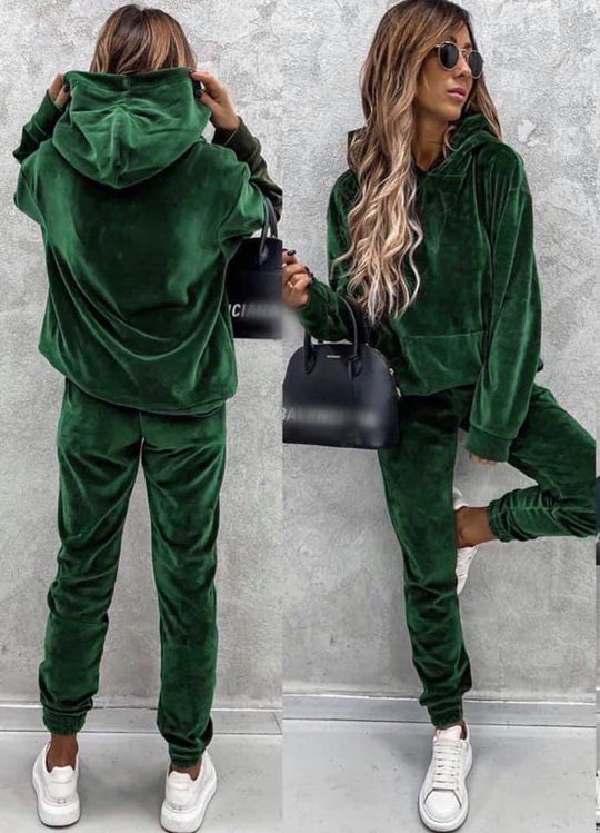 Damen luxuriöses Mikrofaser-Sportanzug mit Kapuze und Taschen