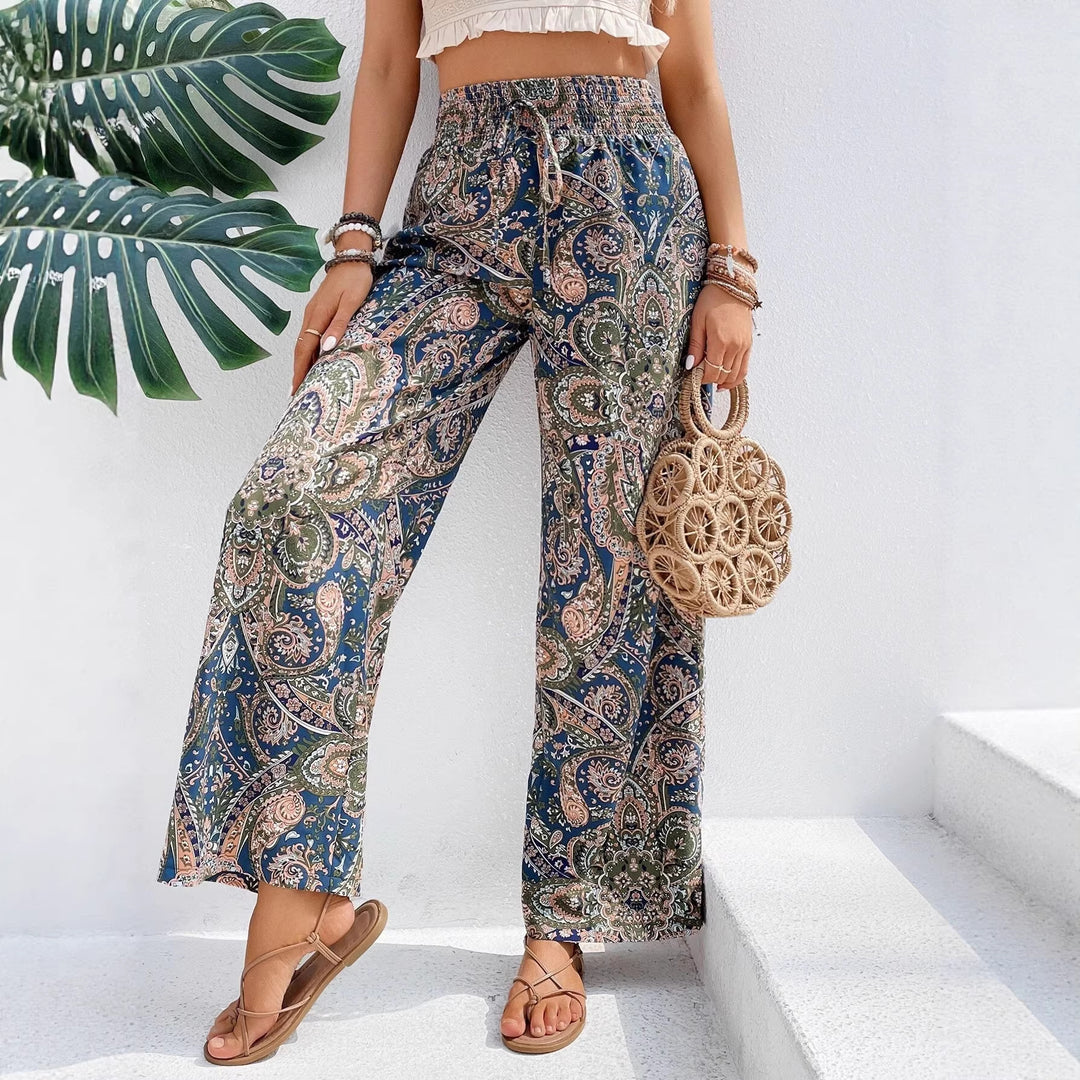 Damen Weite Sommerhose in Leinenoptik mit elastischem Bund und Paisley‑Print Nord Taschen