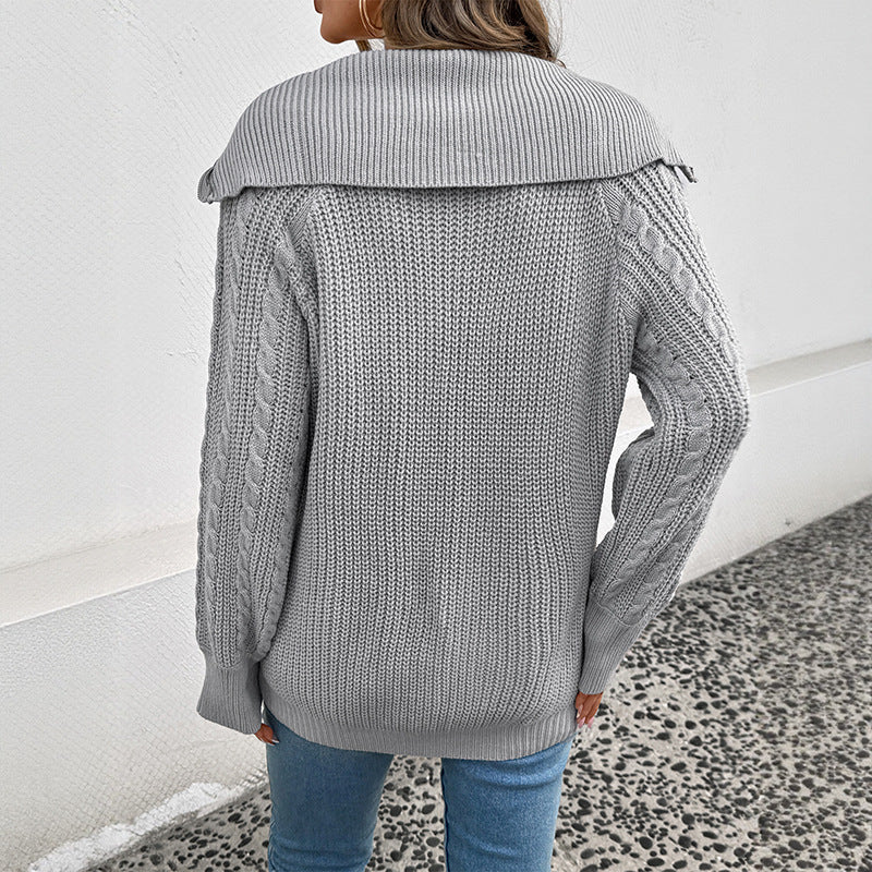 Damen Strick-Halbzip-Pullover mit Kapuze, Zopfstruktur & gerippten Bündchen Nord Taschen